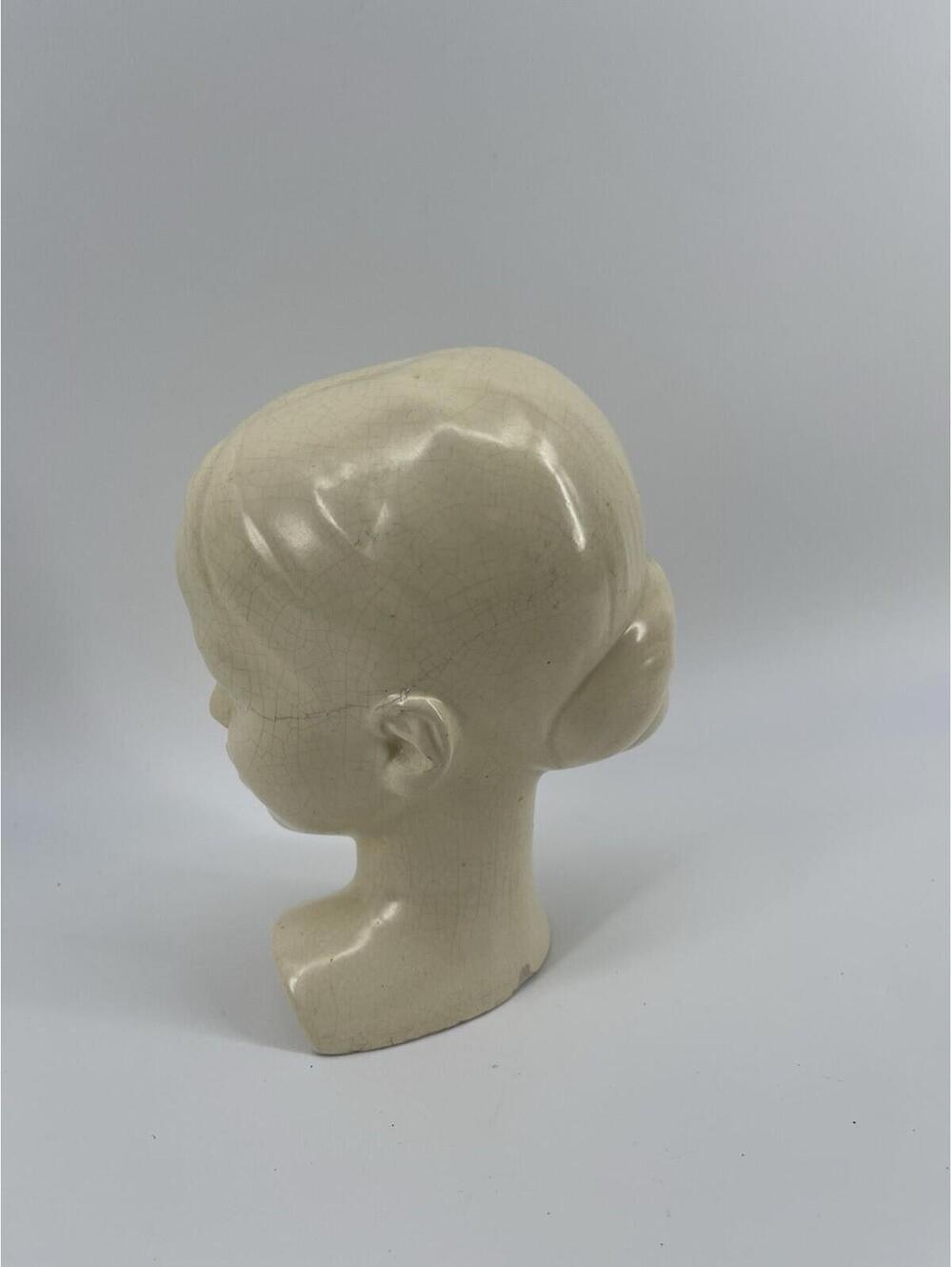 Vintage Ceramic Female Mannequin Head Bust Wig Hat Display Cream Crackle 8” - Picture 2 of 7